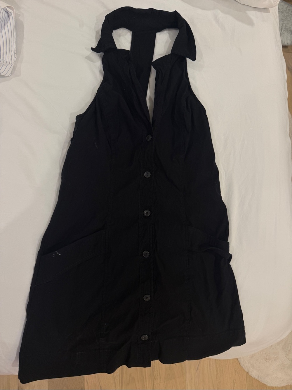 Anthropologie Black Backless Halter Button-Front Dress